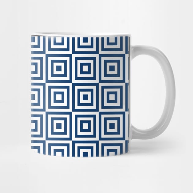 Navy Blue White Geometric Squares Pattern by dreamingmind